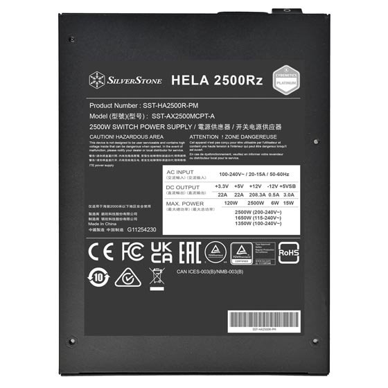SilverStone HELA 2500Rz (SST-HA2500R-PM), ATX 3.1 & PCIe 5, modulární, Cybenetics Platinum 2500W, černý