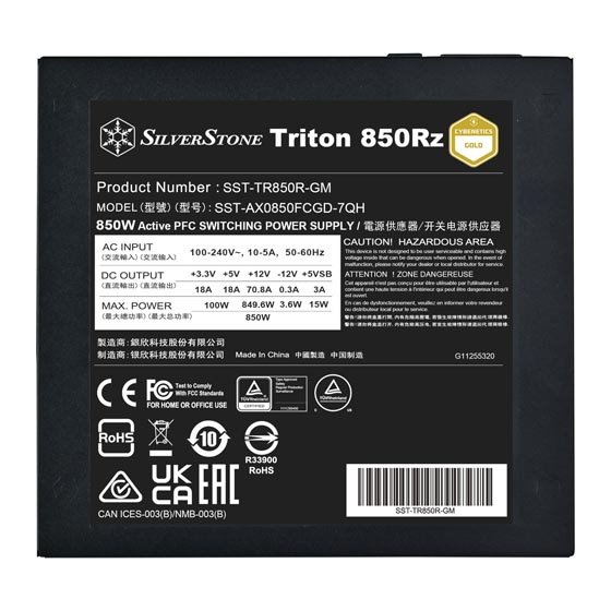 SilverStone Triton TR850R-GM, ATX 3.1, modulární, Cybenetics Gold, 850W, černý