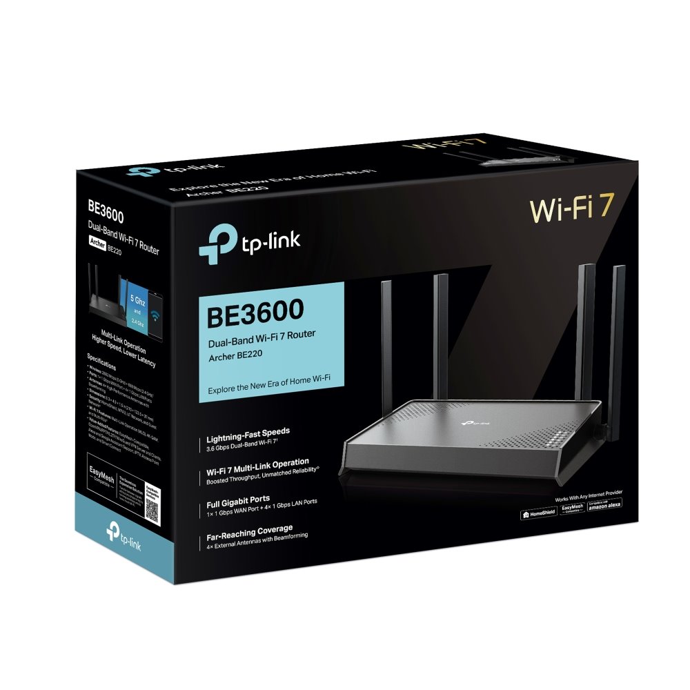 TP-link Archer BE220 Dual-Band Wi-Fi 7 Router BE3600, 4 ext., 5x1G