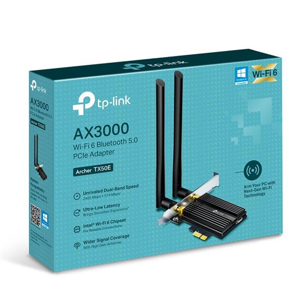 TP-LINK "AX3000 Dual Band Wi-Fi 6 Bluetooth 5.0 PCI Express AdapterSPEED: 2402 Mbps at 5 GHz + 574 Mbps at 2.4 GHzSPEC