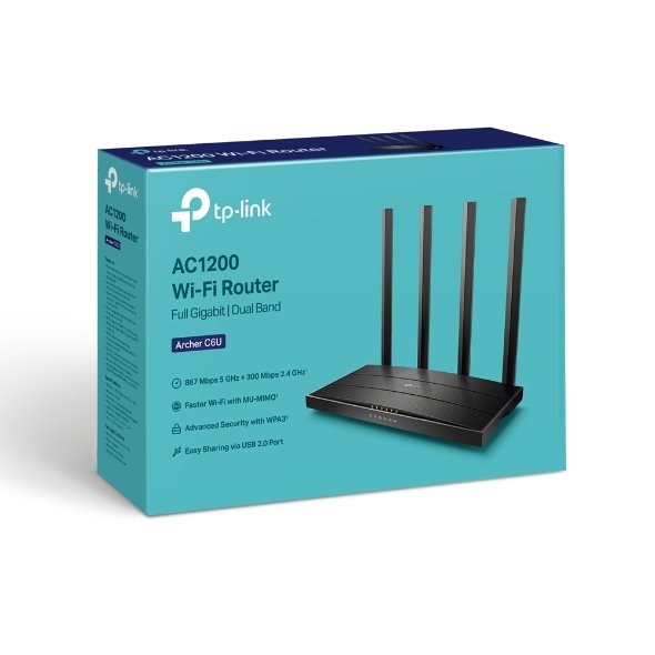 TP-LINK Dual-Band Wi-Fi Router, 4× Antennas, 1× Gigabit WAN Port + 4× Gigabit LAN Ports, USB 2.0 Port