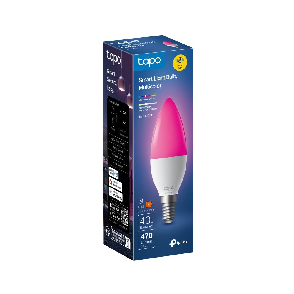 TP-link Tapo L430C Chytrá Wi-Fi LED žárovka, barevná, 2500-6500K, E14